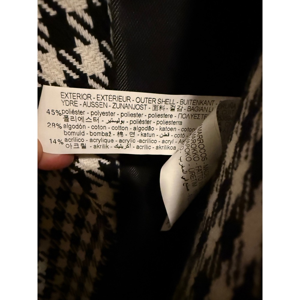 Zara Houndstooth Double Breasted Blazer Black White Gold Button Jacket Large - Picture 9 of 13